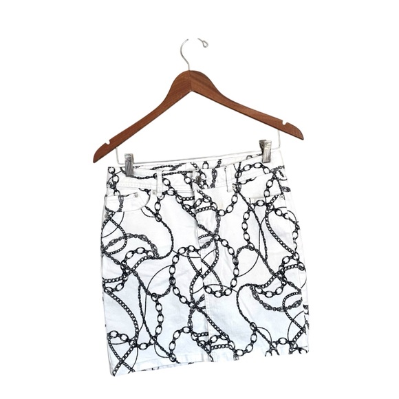 Cache Y2K Chain Print High Rise Denim Mini Skirt White Size 2 - Picture 1 of 5